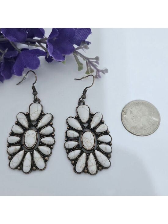 Jewelry - Western Squash Blossom Ivory & Copper Earrings